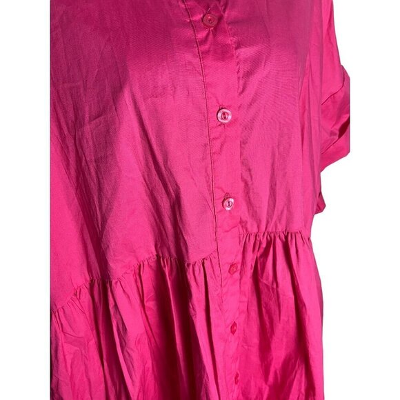 Arula Women's XL Button Up Shirt Tunic Dress Hot Pink Collared Barbiecore Preppy - Picture 4 of 6